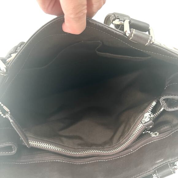 Coach Hampton Shoulder Handbag Purse Brown Signature C Jacquard & Leather - Picture 11 of 13